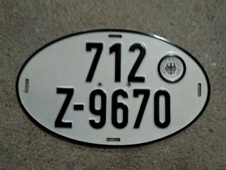 German Customs Export Vehicle License Plate,  Oval,  712 - Z - 9670,  Alpca 12565