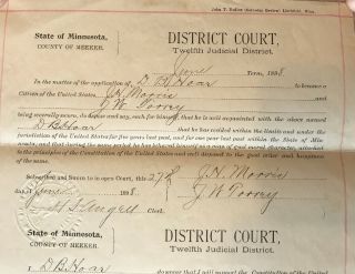 1898 Application for U.  S.  Citizenship - D.  B.  Hoar - RARE 2