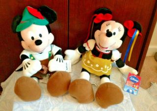 Disney Sega Plush Mickey And Minnie Mouse In German Outfits W/pretzel W/tags