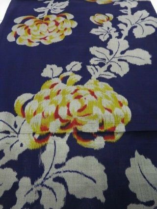 3c01z30 Vintage Japanese Kimono Silk Fabric Dark Blue - Purple Chrysanthemum 37