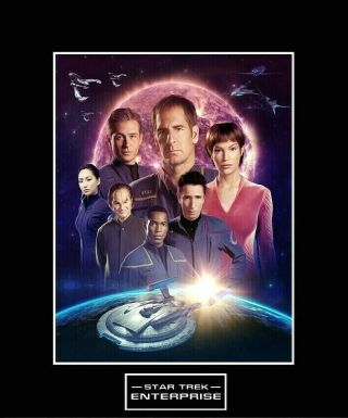 Star Trek Enterprise Collage Crew 8 " X 10 " Photo - 11 " X 14 " Black Matted
