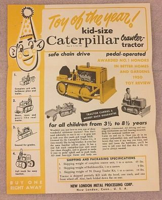 Caterpillar Crawler Tractor Kid - Size Pedal - Operated Advertisement Vintage 1950 