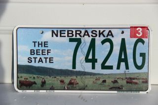 Nebraska License Plate The Beef State Special 742ag Low Number W Sticker