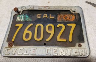 Vintage California Motorcycle License Plate And Frame Black