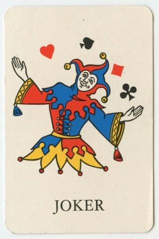 (30) Joker Playing Card - Happy Joker Juggling With Suit Signs (blue Pattern)