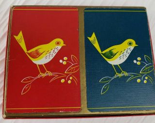 Rare Vintage U.  S.  Hamilton Pinochle Double Deck Of Cards Red And Blue Birds