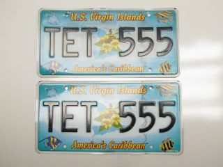 Pair Matching St.  Thomas Usvi Us Virgin Islands Caribbean License Plate Tet 555