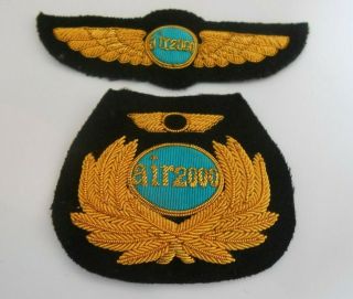 Air 2000 Airway Airline Bullion Cap Badge & Pilots Wing Insignia Final Pattern