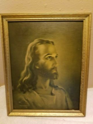Vtg Antique Wood Frame Picture Cross Old Jesus Christ Home Wall Religious Decor