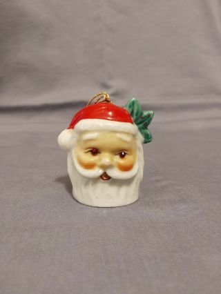 Vintage Fine Porcelain Santa Head Bell With Red Rhinestone Eyes