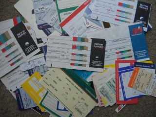 Over 50 X Various Airline Paper Boarding Passes & Labels Mainly Ba Plus More