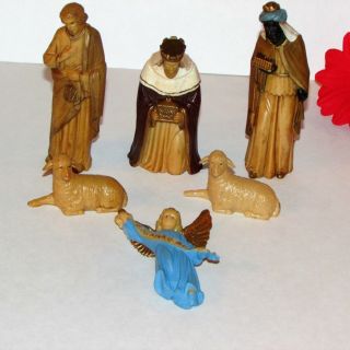 Vintage Christmas Nativity Creche Figurines 6 Pc Part Set Art Plastics Hong Kong