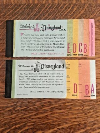 Vintage Disneyland Usa Tickets - 2 Book B - E And A,  B,  D 15 Adventures