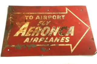 Vintage Aeronca Airplanes Tin Airport Sign Rust Wear 14 " X 9 "