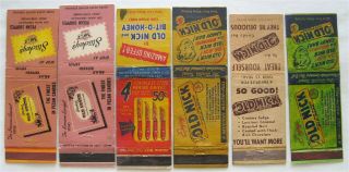 OLD NICK CANDY,  BIT - O - HONEY,  STUCKEY ' S PECAN SHOPPES 6 VINTAGE FOOD MATCH COVERS 2