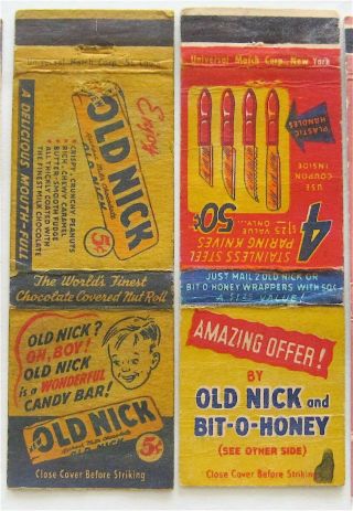OLD NICK CANDY,  BIT - O - HONEY,  STUCKEY ' S PECAN SHOPPES 6 VINTAGE FOOD MATCH COVERS 5