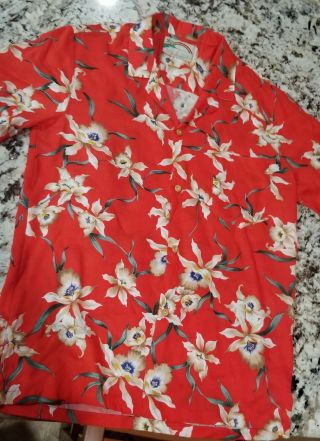 Vintage Rayon Paradise Found Hawaiian Aloha Shirt Red Floral 42 Lg