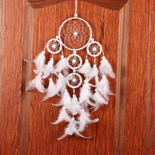 Circle White Feather Dream Catcher With Fairy Led Lights Wall Ceiling Decor