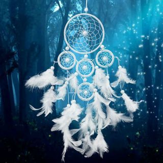 Circle White Feather Dream Catcher with Fairy LED Lights Wall Ceiling Decor 8