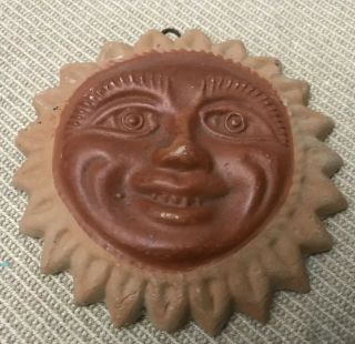 Vintage Mexican Terra Cotta Clay Sun Face Wall Hanging - Approx 6 " Wide.