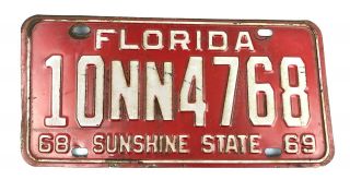 Florida 1968 - 1969 Rental Trailer License Plate 10nn4768