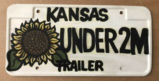Hand - Painted " Under 2m " Kansas Trailer License Plate Tag Painting