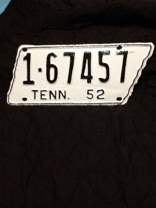 1952 Tennessee - " State Shaped " License Plate - Repainted Few Small Holes,  Rough