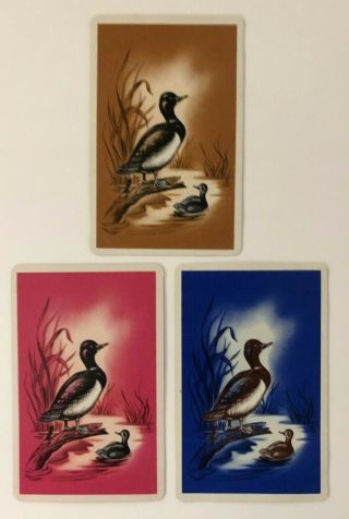 3 Vintage Playing Cards Mama Mallard Duck & Duckling Color Variations