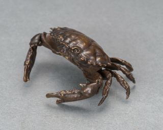 Vintage Japanese Okimono " Crab " Small Size Bronze Copper Statue Figure Bonsai