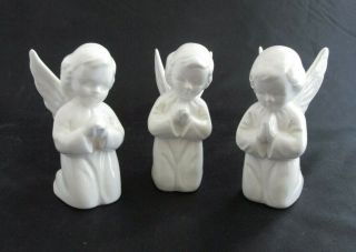 3 1960s Vtg White Ceramic Angel Cherub Kneeling Praying Figurine Napcoware Japan