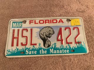Vintage License Plate Florida Save The Manatee Hsl 422 Mar 2002 Fl Tag Licence