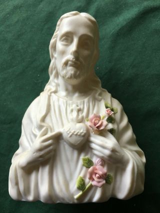 Porcelain Bisque Touch Of Rose Jesus - Sacred Heart Bust/figurine - Roman,  Inc Roses
