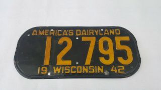 Antique 1942 Wisconsin License Plate
