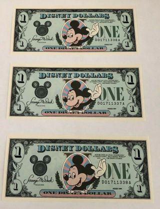 Disney Dollars 1989 $1 Dollar Mickey Series D - Crisp Uncirculated 5 Each