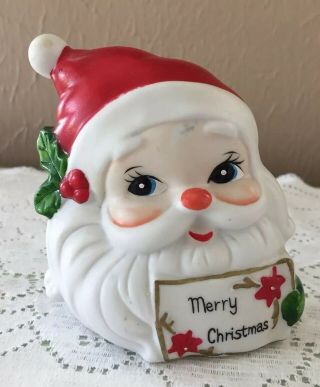Vintage Santa Head Napkin/ Card Holder Merry Christmas Decor Ceramic