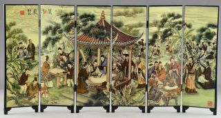 Asian Lacquer Ware Old Lanting Juxian Painting Hand Immortal Screen Lucky