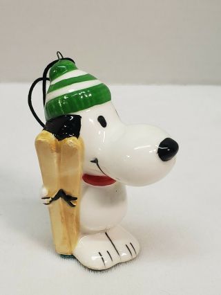 Rare Vintage Peanuts Snoopy Ceramic Christmas Ornament With Skis