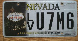 Single Nevada License Plate - 2005 - Lv U7m6 - Las Vegas Centennial