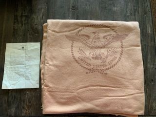 S.  S.  United States Lines Ocean Liner Cabin Blanket With Letter Of Authenticity