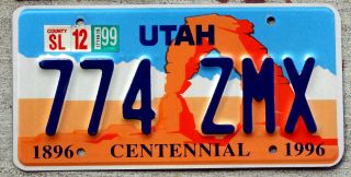 Utah Centennial License Plate Featuring Arches National Park - 1999 Sl Stickers