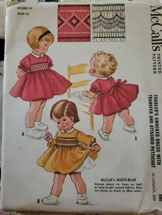 Vintage Sewing Patterns Mccalls 6062 Smocked Toddler Dress Sz 6 Mos