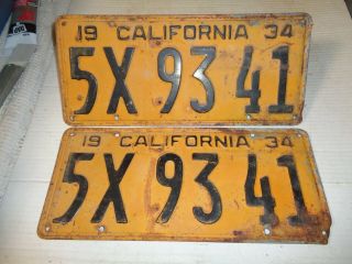 1934 California License Plate Pair,  Dmv Clear 5x 93 41