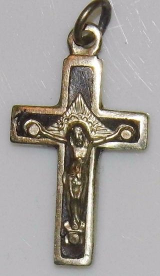 Fine Antique Pectoral Crucifix Ebony Inlay Silver Corpus Irish Convent Cross