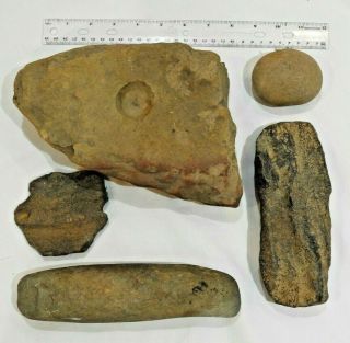Group Of Five (5) Nj Pa Native American Indian Stone Tools Arrowhead Artifacts