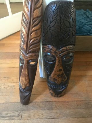 Set Of 2 Wooden Tribal Masks