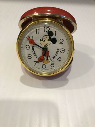 Vintage Mickey Mouse Travel Alarm Clock Walt Disney Productions
