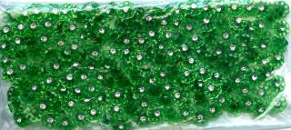 175 Small Green Plastic Flower Shaped Buttons - - With Single Rhinestone - - 7/16 "