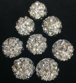 Set Of 8 Vintage Silvertone Rhinestone Bejeweled Buttons