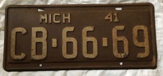 Vintage 1941 Michigan Metal State License Plate