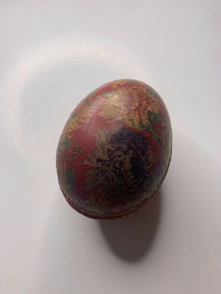 RARE Vintage German Paper Mache Easter Egg Container Red Floral Blue 3